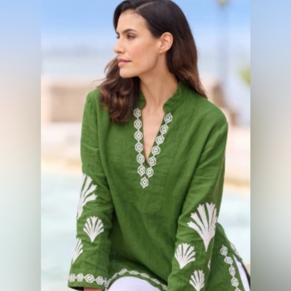 Green Embroidered V-Neck Women’s Tunic